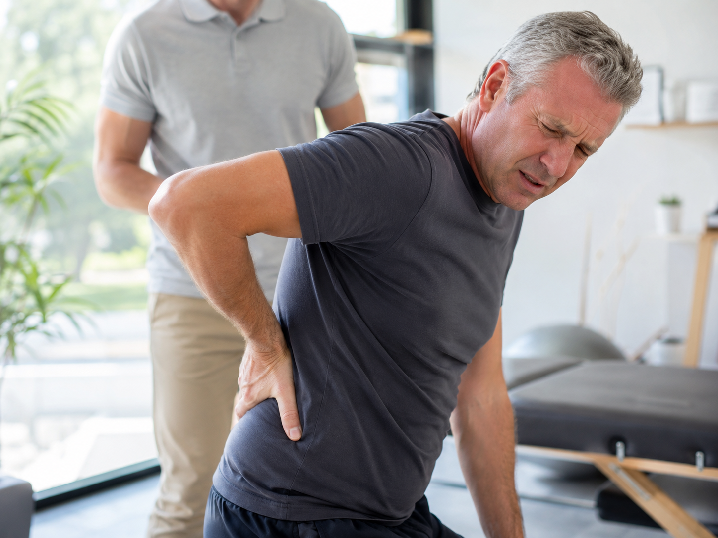 Patient mit akuten Rückenschmerzen in der Physiotherapie Nastätten